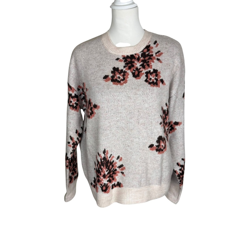 Knox Rose Women Pink Brown Floral Crewneck Sweater Relaxed Fit Size M